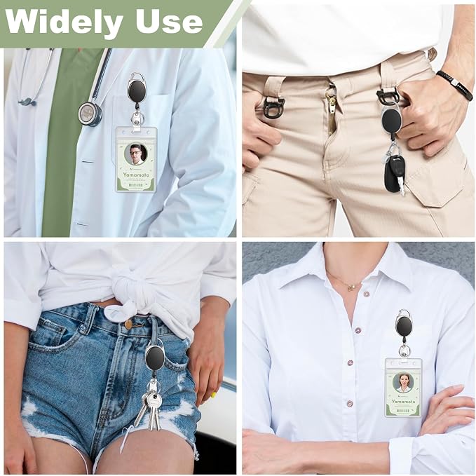 2 Pack ID Badge Holder with Badge Reels Retractable Clip Heavy Duty Vertical Clear ID Card Badge Holders for Work Office Student Nurse