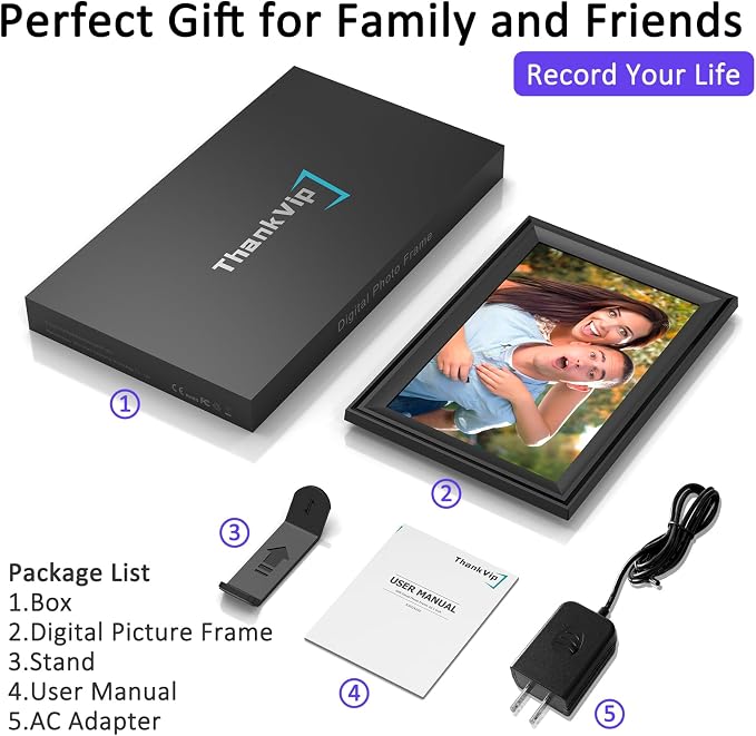 Digital Picture Frame, 10.1 Inch WiFi Photo Frame Electronic, IPS HD Display Touch Screen,16GB Storage, Wall Mountable, Auto-Rotate, Share Photos and Video via Uhale App