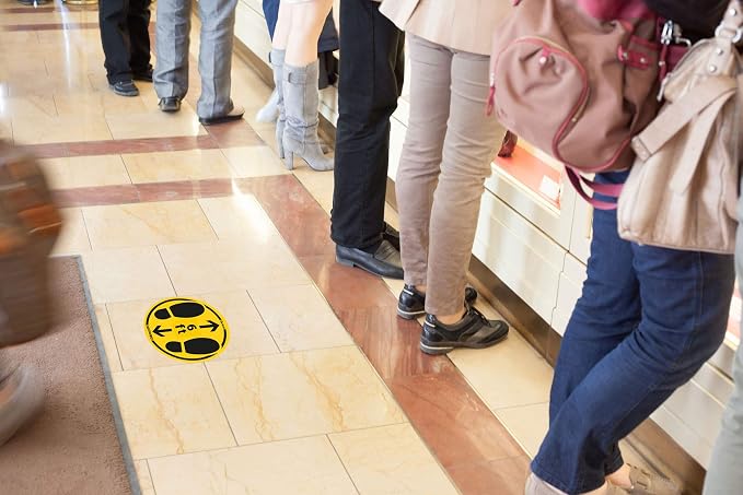 Tarifold Anti-Slip Footstep Floor Signs, 13.75 Inch, 2 Pack | Permanent adhesive vinyl floor signs, scratch-resistant laminate, anti-slip surface, yellow and black, indoor use