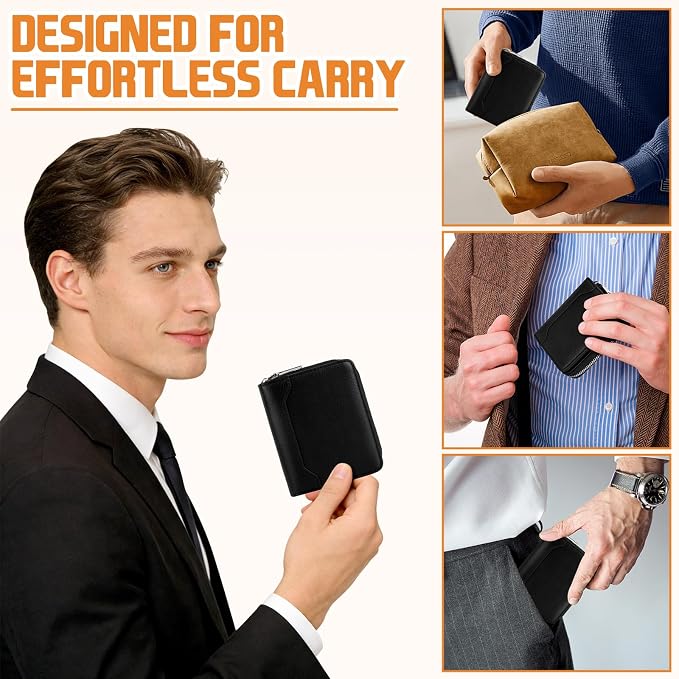 HUANLANG Mens Wallet RFID Blocking Multi Card Holder Wallets for Men Bifold Wallet with Zipper Small Men's Leather Wallet