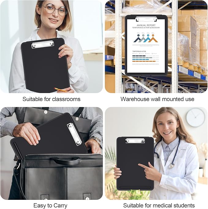 Hongri Clipboard with Storage, 8.5 x 11 Clip Board Foldable, Black | Bottom Opening, Size 13.4 x 9.4 X 0.9 in for Nurses, Teacher, Students, Classroom, School & Office Supplies