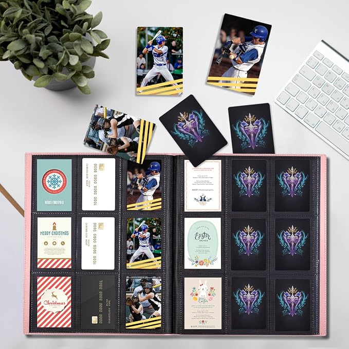 Card Binder, 360 Pockets Upgraded Trading Card Binders, Cards Collection Binder 9 Pocket, Side Loading Yugioh Binder Book Holder for MTG, TCG, Sport, Football, Baseball Collector Cards - Pink