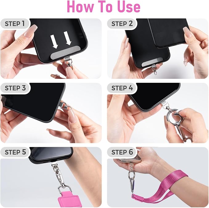 Tiostep Clip and Go Strap for Phone with Wallet Crossbody Phone Lanyard Adjustable and Detachable RFID Wristlet Wallet (Hot Pink Checkered, Large)