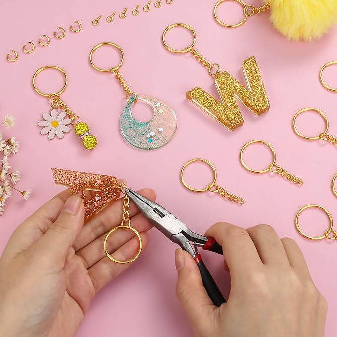 Audab 360Pcs Gold Keychain Bulk, 120Pcs Key Rings with Chain and 120Pcs Open Jump Rings with 120Pcs Screw Eye Pins for Crafts and Jewelry Making