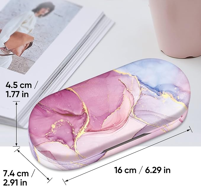 Fintie 2 in 1 Contact Lens Case and Eyeglasses Case, Double Sided Portable Eyeglasses Travel Holder with Built-in Mirror, Tweezer and Contact Lens Solution Bottle Included