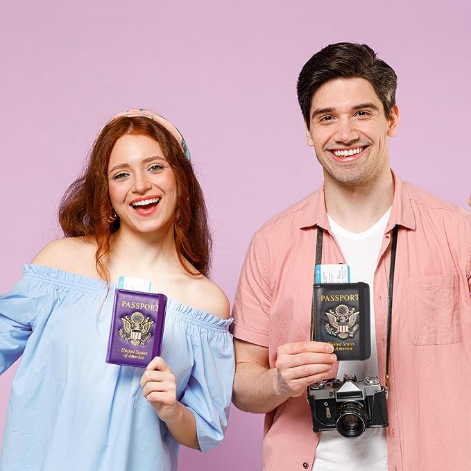 Passport Holder and Card Slot Combo RFID Blocking Leather Travel Passport Wallet for Men and Women US Passport Cover, Purple