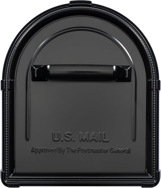 Architectural Mailboxes Hillsborough Post Mount Mailbox, Black, Large | Galvanized steel build for outside with rust-resistant powder-coat finish and a magnetic door closure. USPS approved.