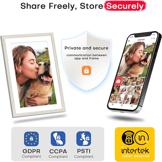 Frameo 10.1" Digital Picture Frame WiFi Wood, 1280 * 800 IPS HD Touchscreen, 32GB Storage, Instant Share Photo Video, Gifts for Mom, House Warming