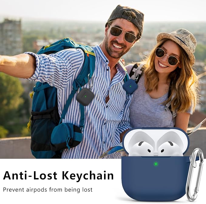 Ljusmicker for AirPods 4 Case 2024 with Cleaner Kit,Soft Silicone Protective Cover for Apple AirPods 4th Generation Cases for Women Men,for AirPod 4 Case Accessories with Keychain-Deep Blue