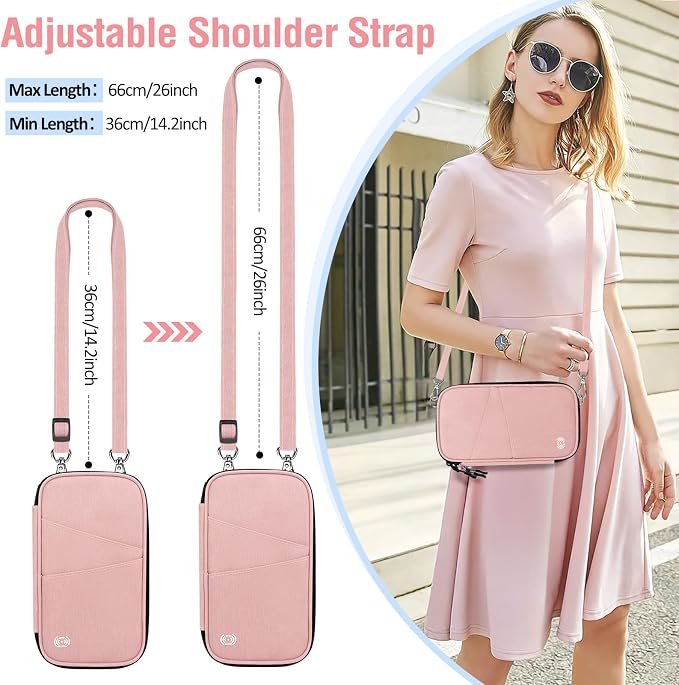 BKNOOU Family Passport Holder RFID Blocking Travel Document Organizer | Large Capacity (5 passports+13 cards), RFID Blocking, Air Travel Essentials, Detachable Wrist Strap and Shoulder Strap