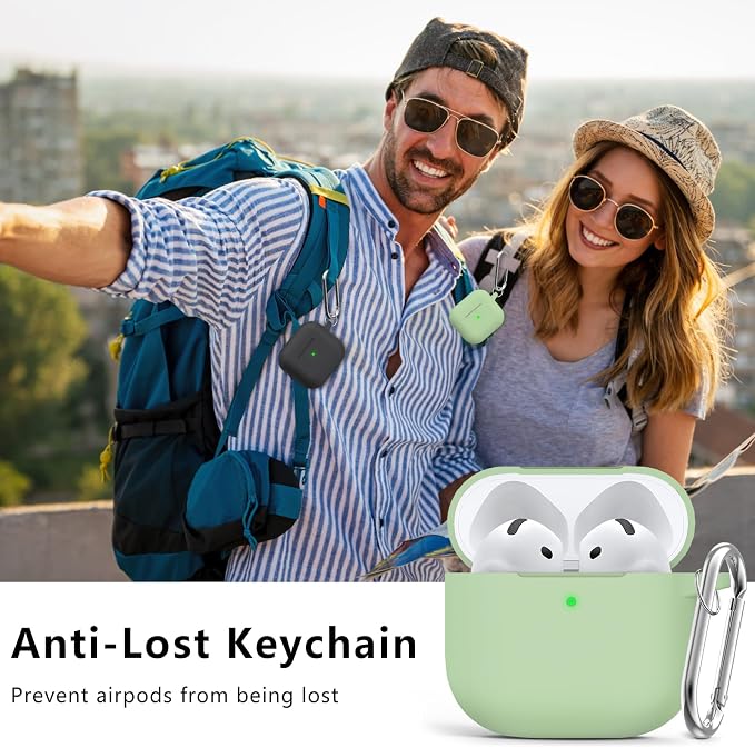 Ljusmicker for AirPods 4 Case 2024 with Cleaner Kit,Soft Silicone Protective Cover for Apple AirPods 4th Generation Cases for Women Men,for AirPod 4 Case Accessories with Keychain-Pastel Green