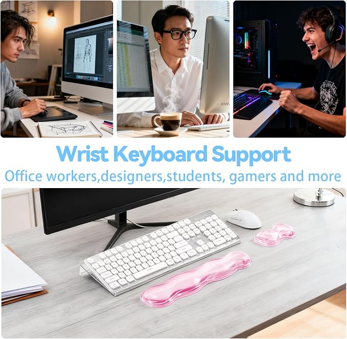 Keyboard Wrist Rest - Gel Wrist Rest for Computer Keyboard and Mouse, Acrylic Clear Keyboard Stand for Desktop, Ergonomic Keyboard Riser with Wrist Rest Support