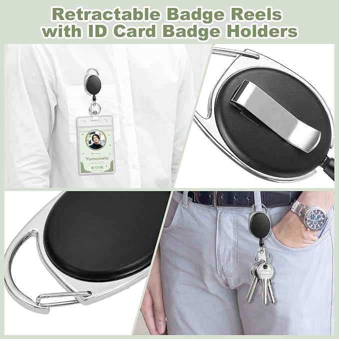 5 Pack ID Badge Holder with Badge Reels Retractable Clip Heavy Duty Vertical Clear ID Card Badge Holders for Work Office Student Nurse