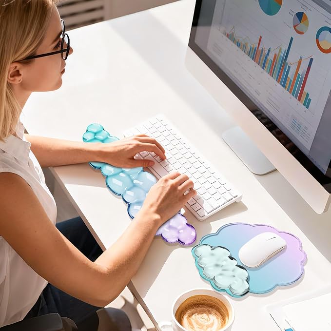 Cloud Wrist Rest Gel Set — Ergonomic Cloud Wrist Rest Keyboard and Mouse, Non-Slip Desk Accessories for Office and Home(Gradient Purple Cyan)