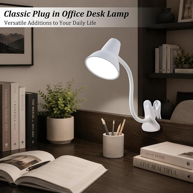 Clip On LED Desk Lamp, Flexible Arm, Eye-Caring Study Lamps for School Dorm | 4.5W Energy-Saving, Anti-tip Bedside Reading Light, Desk Lamps for College Dorm Room, Home Office, Modern Lamp with 1.6m Cord