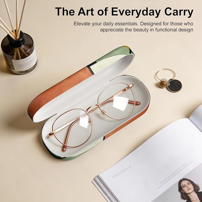 Hard Shell Leather Sunglasses Case,Classic Fashionable Cute Large Glasses Case for Women Men,Sunglass Eyeglasses