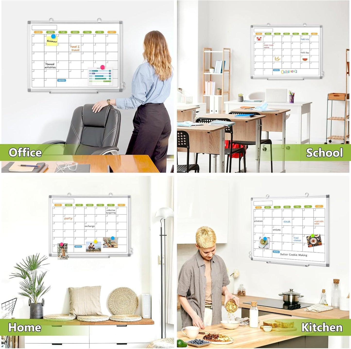 Monthly Calendar Dry Erase Whiteboard for Wall, 36" x 24" Magnetic Dry Erase Board, Hanging Double-Sided White Board, Portable Board for School, Planning, Memo, Home, Office, 2025 Calendar