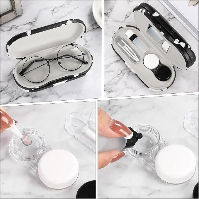 MoKo Double Eyeglass Case, Contact Lens Case with Mirror Tweezers Remover, 2 in 1 Double Sided Portable Contact Lens Box Holder Container Soak Storage Kit Sunglasses Pouch for Men & Women