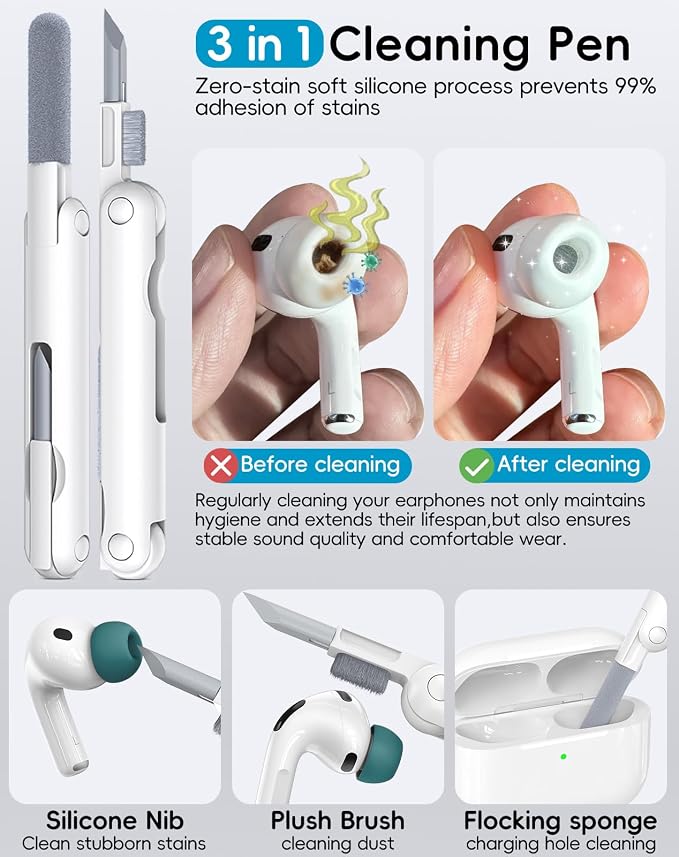4 Pairs Replacement Ear Tips for AirPods Pro 1st /2nd(S-Green) | with Noise Reduction Hole,Built-in dust Guard Screen Silicone Ear Tips with Cleaning Pen
