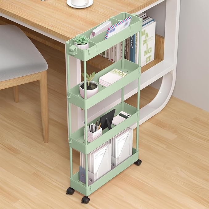 2-piece Set Slim Storage Cart 3 Tier,Bathroom Organizer Rolling Utility,Mobile Shelving Unit Slide Out for Office, Kitchen, Laundry Room & Narrow Places