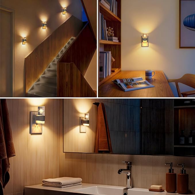 LED Night Light 2 Pack, Dimmable, Dusk to Dawn Sensor, 0-100 LM Adjustable Brightness, 3000K, Wall Mounted, Starry Sky Pattern Etched Within,Applies to Bedroom, Hallway, Plug in Night Light