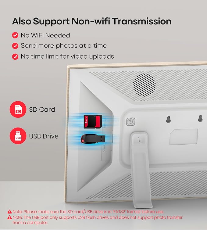 64GB Frameo 15.6" Digital Picture Frame Large 1920 x 1080 IPS FHD Touch Screen WiFi Electronic Photo Frames Share Moments Instantly Anywhere Best Gifts for Parents and Grandparents White Wood