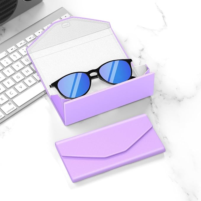 Sunglasses Case, Foldable Glasses Case, Magnetic PU Leather Hard Shell Folding Eyeglass Holder Box, Collapsible Unisex