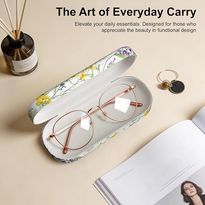 Hard Shell Leather Sunglasses Case,Classic Fashionable Cute Large Glasses Case for Women Men,Sunglass Eyeglasses