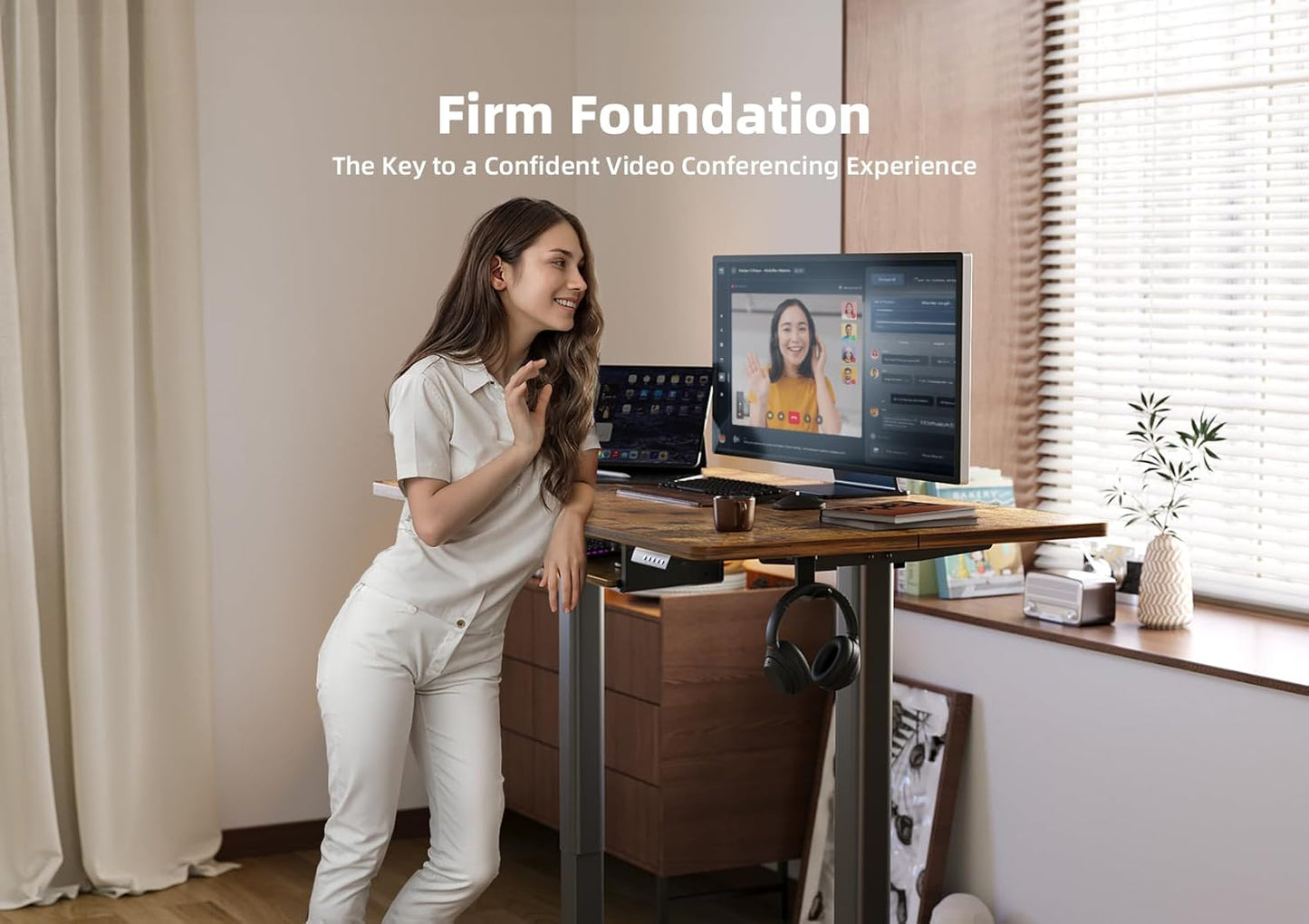 YDN Standing Desk with Keyboard Tray, 48 Inch Height Adjustable Desk, Brown Stand Up Desks for Home and Office, 48inch Rustic Brown