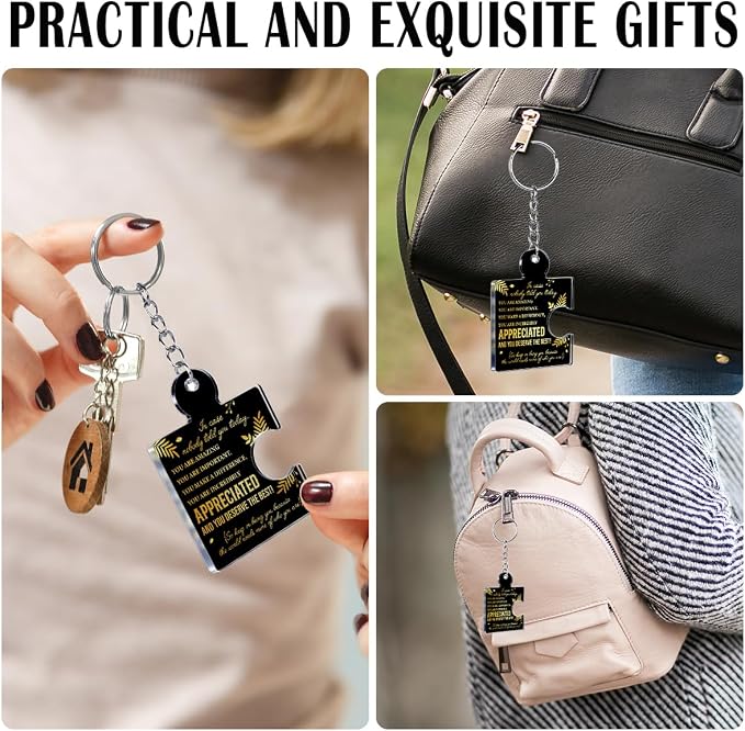 Team Appreciation Gifts Bulk Thank You Keychains for Coworkers | Gift Set for Employee, Staff, Teachers, Teamwork Puzzle Piece Keyring, Acrylic