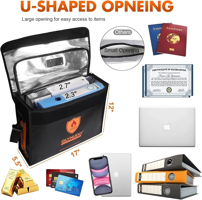 Large Fireproof Bag for Documents, Fire Safe Box for 3-Ring Binders | Fits 3-Inch Binders | Rigid Base | 2550°F Flammability Certified | TSA Lock | Fire Proof Bag