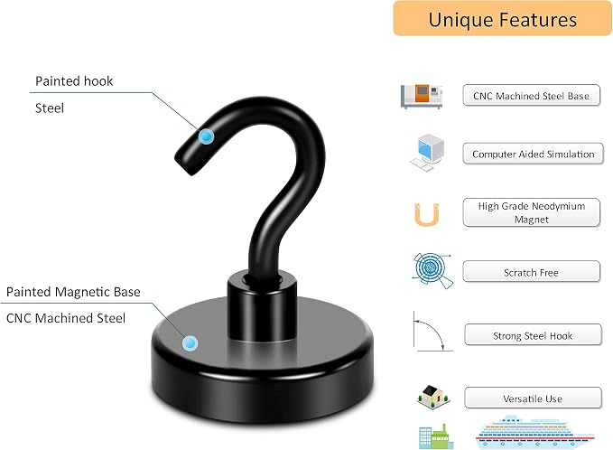 Neosmuk Magnetic Hooks, Heavy Duty 130lb+ Strong Magnet Hook for Cruise Cabins, Cruise Essentials 2026 for Hanging, Metal Wall Refrigerator Hangers (Black, 10 Pack)