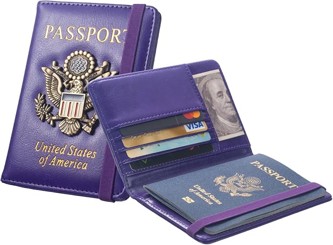 Passport Holder for Travel Women, RFID US Passport Cover Wallet Case, Leather Travel Wallet RFID Blocking, Waterproof Document Protector for Traveling Accessories-Purple