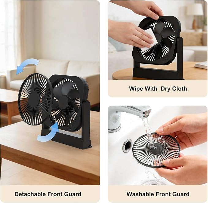 AA Battery and USB Operated Fan, Long Lasting, Quiet, Small Portable Desk Fan for Bedroom, Kitchen, Office, Travel. Built-in Magnet Base. (Black)
