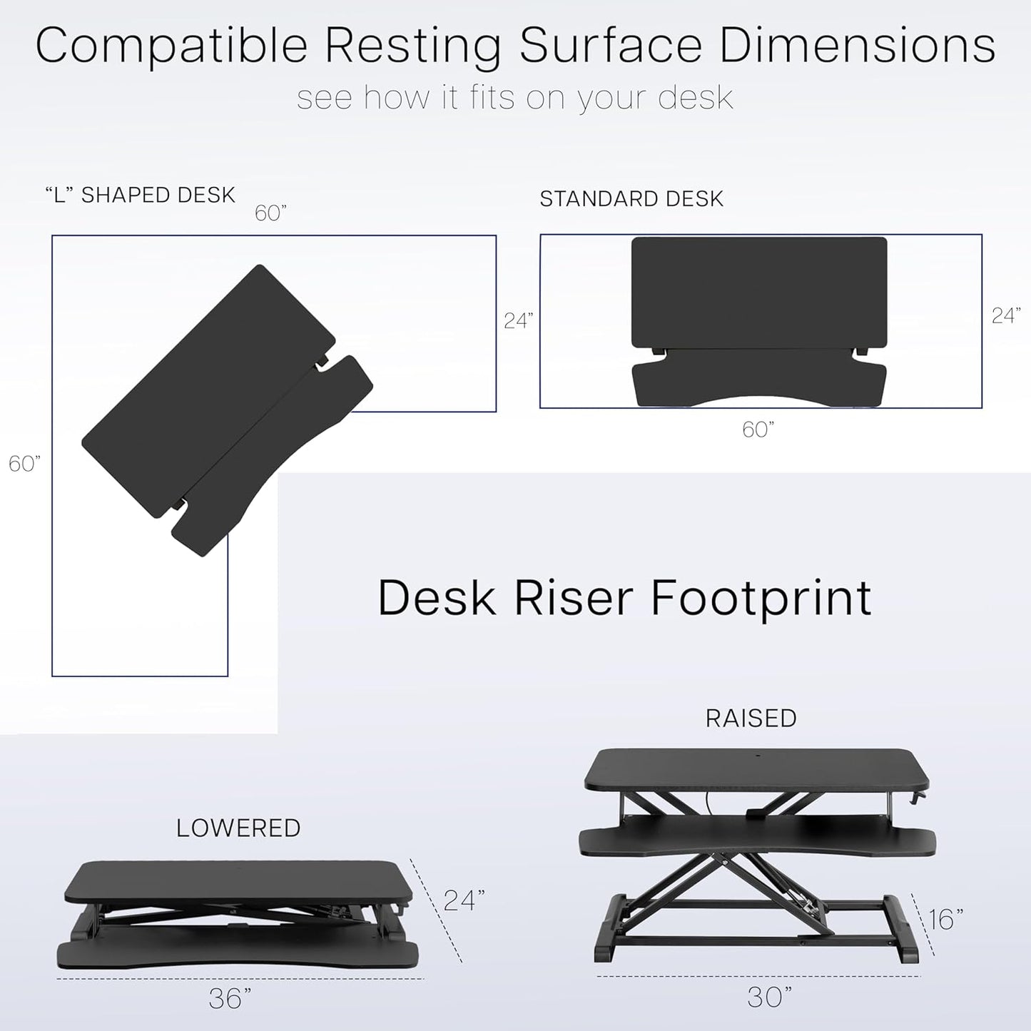 VIVO 36 inch Desk Converter, K Series, Height Adjustable Sit to Stand Riser, Dual Monitor and Laptop Workstation with Wide Keyboard Tray, Reclaimed Wood Top, Black Frame, DESK-V036KP