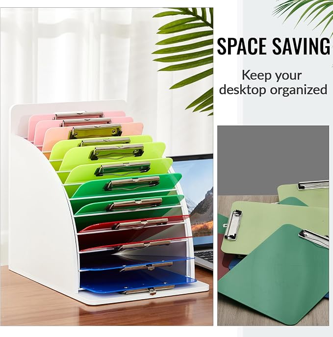 Wonderjune 1 Pack Clipboard Holder Wooden Metal Clipboards Storage Rack with Raised Side Panel, Back to School Supply for Classroom Office School Teacher, Clip Boards Not Included(White)