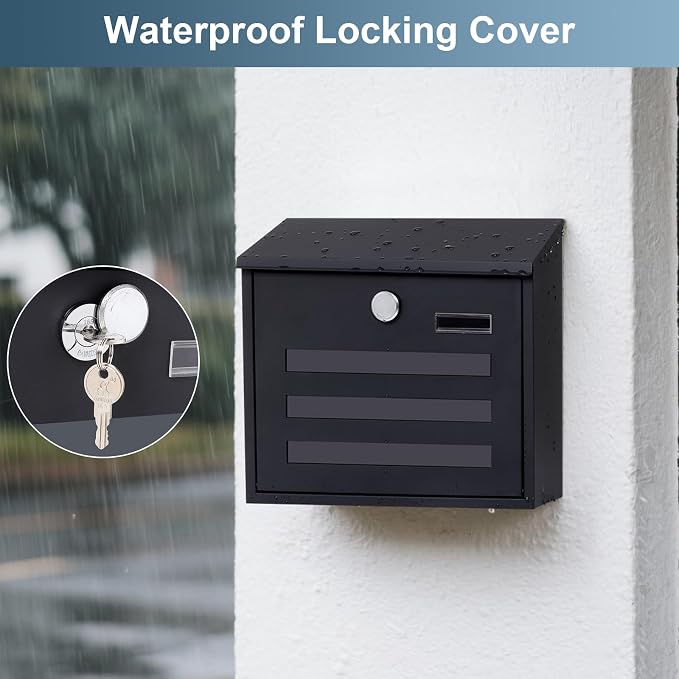 Locking Mailbox Wall Mounted Vertical- Jssmst mailboxes with Key Lock Large Capacity, Key Lock Drop Box Large Capacity with Galvanized Cover and Rust-Proof Metal, 13 x 11.8 x 4.1 Inch SM-HPB918