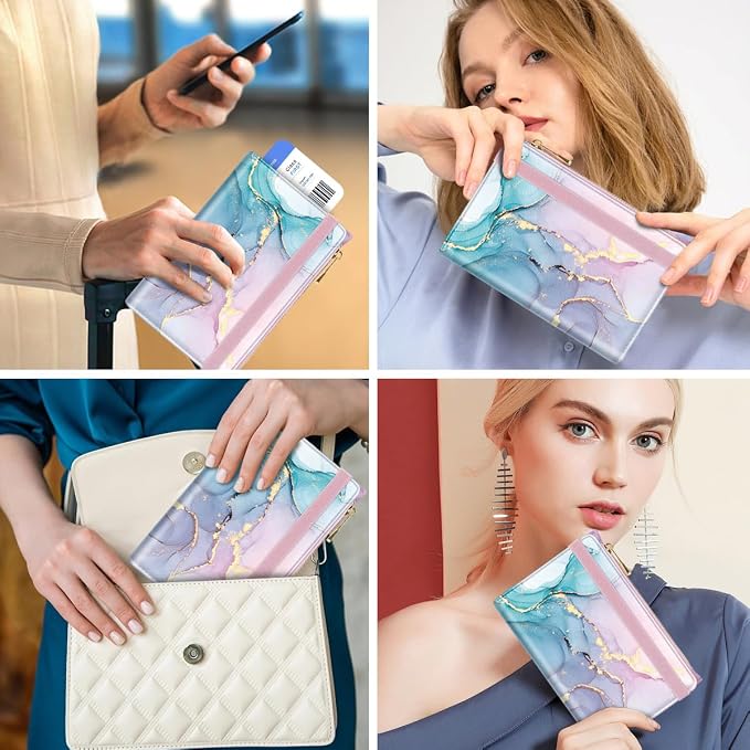 Passport Holder for Travel, RFID Blocking Passport Cover for Women Zipper | Travel Wallets, Passport Book Holder, Credit Card Holder, ID Window,SIM Card Slots, Coin & Tickets Pocket, Rainbow