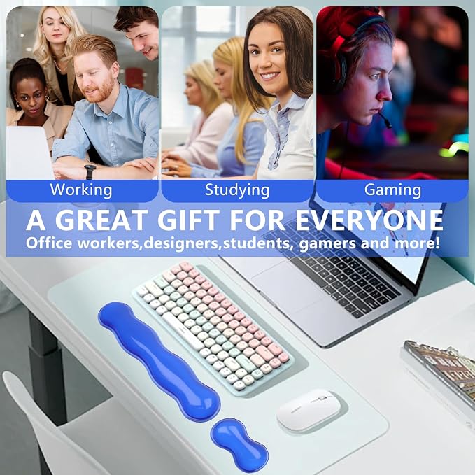Gel Keyboard and Mouse Wrist Rest, Cute Wrist Support and Arm Support Keyboard Rest for Keyboard and Mouse Typing Pain Relief,Suitable for Office/Computer/Laptop/Gaming (Transparent Blue Set)