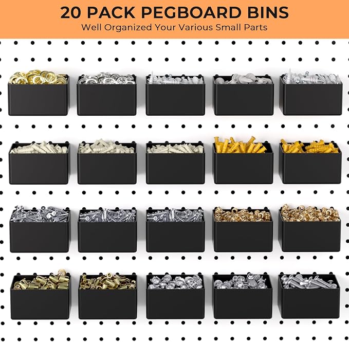 INCLY 300PCS Extra Thick Pegboard Accessories Set with Bins & Peg Locks | 1/4" Heavy Duty Pegboard Hooks, Black Peg Board Organizer Accessories Kit, Peg Board Hooks for Hanging Garage Tools