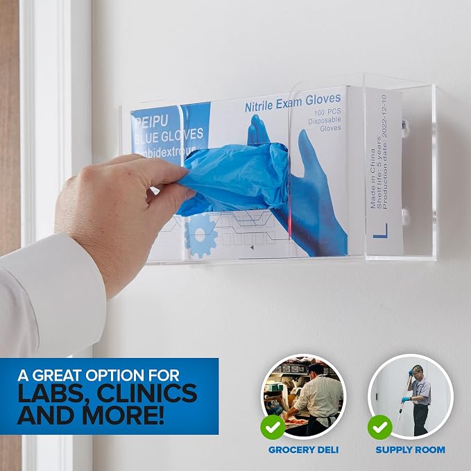 Stock Your Home Acrylic Single Gloves Dispenser, Tissue Box Shelf, Glove Holder Wall Mount, For Kitchen, Cleaning Closet, Lab, Exam, Office