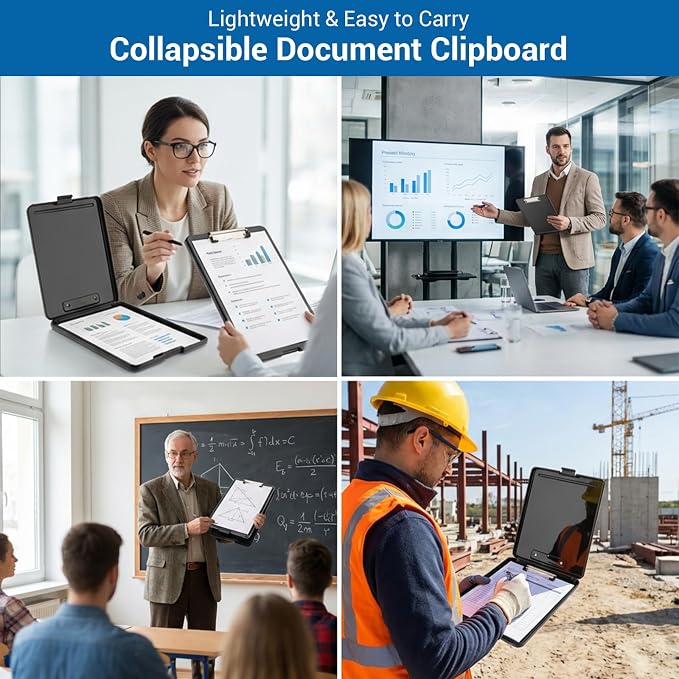 Clipboard with Storage 6 Pack, 9.5 x 13.5 Inch Plastic Storage Clipboards with Metal Clip, Heavy Duty Organization Folder for Letter Size Paper, Nurse Essentials and Teacher Must Haves