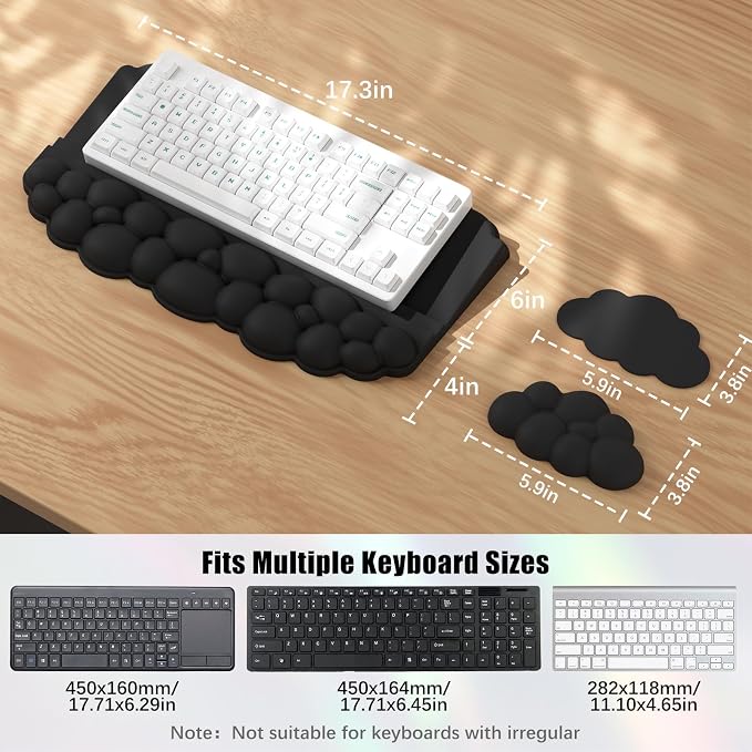 Ergonomic Wrist Rest for Computer Keyboard and Mouse, Cloud Keyboard Stand | Soft Memory Foam Keyboard Riser Holder with Wrist Pad, Easy Typing, Pain Relief, Comfort for Office, Work, Gaming - Black