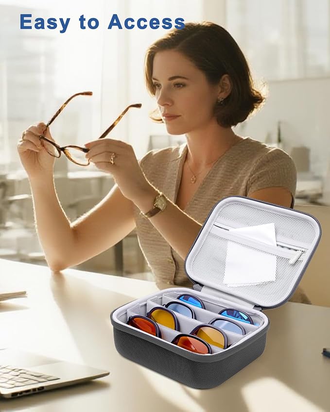 Krypthos Travel Sunglasses Organizer Case, Portable Eyeglasses Storage Box Eyewear Glasses Display Case for Men Women