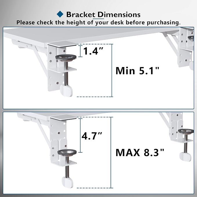 BONTEC Small Ergonomics Desk Extender Tray, 20 x 9.5 Inch, White | 90ยฐ Foldable Keyboard Tray Platform, Table Mount Arm Rest Shelf, Clamp on Computer Arm Rest, Suitable for Office Use