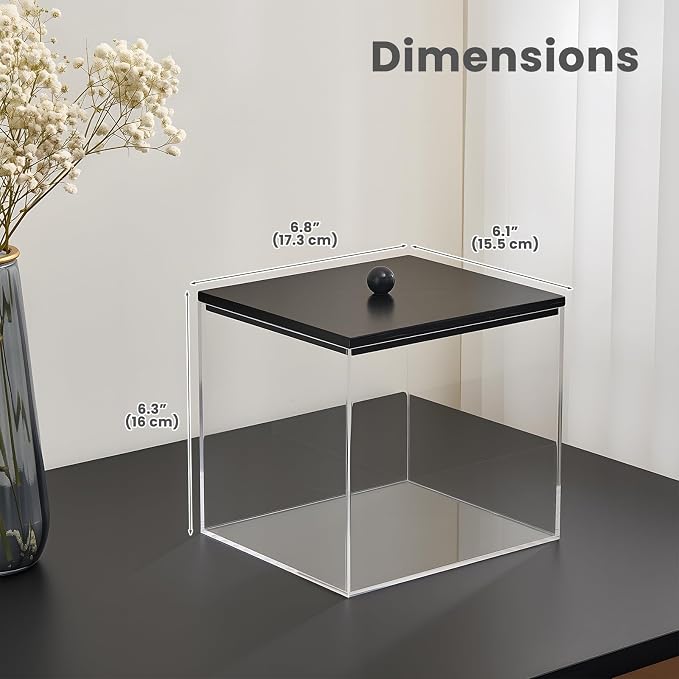 Puricon Acrylic Disposable Facial Towels Holder, Clear Storage Bin with Wood Lid Compatible with Clean Skin Club Towel (NOT Included), Face Towelettes Container for Bathroom Counter -Black
