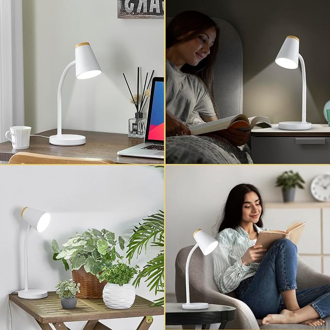 EJIAXIN Desk Lamp for College Dorm Room - Small LED Desk Lamp Touch Dimmable Reading Light for Home Office - Adjustable Flexible Gooseneck Table Lamp for Bedside Bedroom Nightstand White