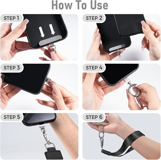 Tiostep Clip and Go Strap for Phone with Wallet Crossbody Phone Lanyard Adjustable and Detachable RFID Wristlet Wallet (Black White Checkered, Medium)