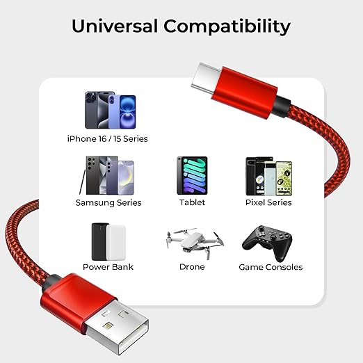 Basesailor USB Type C Charger Cable 10FT 2Pack,Nylon Charging Power Cord for iPhone 17 16 15 Pro Max,Samsung Galaxy S25 S24,Moto Z3 Z4 G7 G8 G9 Play Power G Pro Fast Stylus,Motorola Razr Edge One 5G
