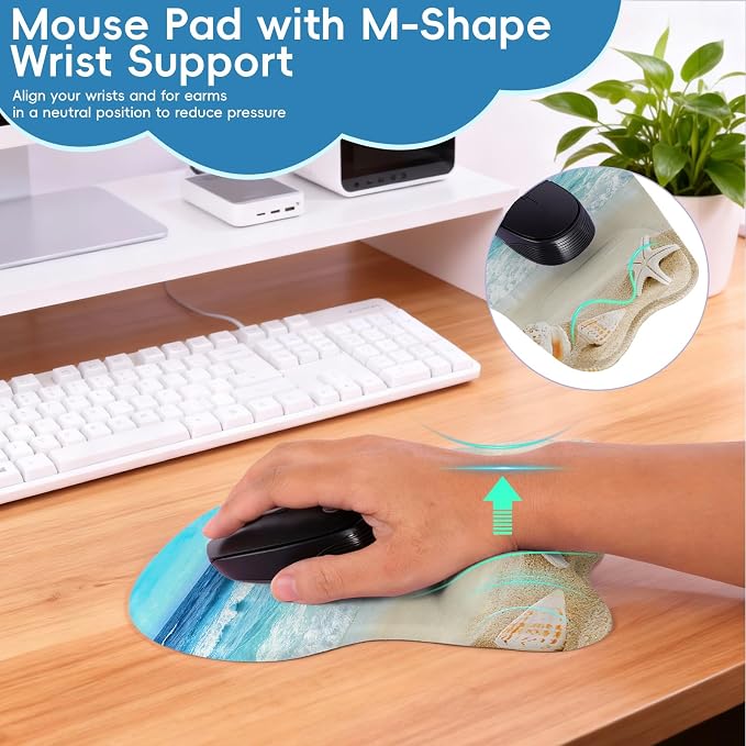 Upgrade Ergonomic Mouse Pad,Non Slip Mousepad Wrist Rest Support for Office, Computer, Laptop & Mac(B-Blue Sea Beach)